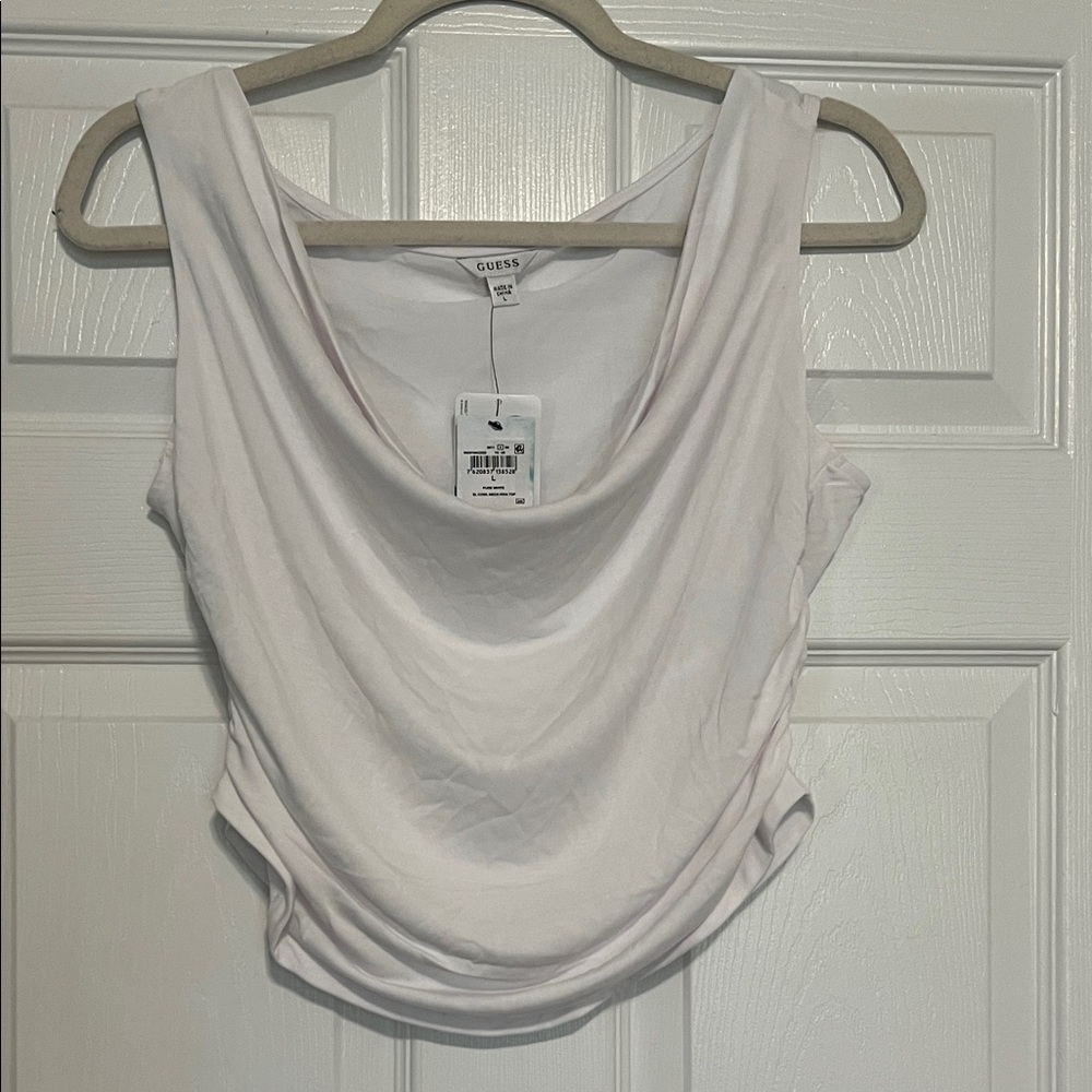 GUESS Soft White Draped Tank Top